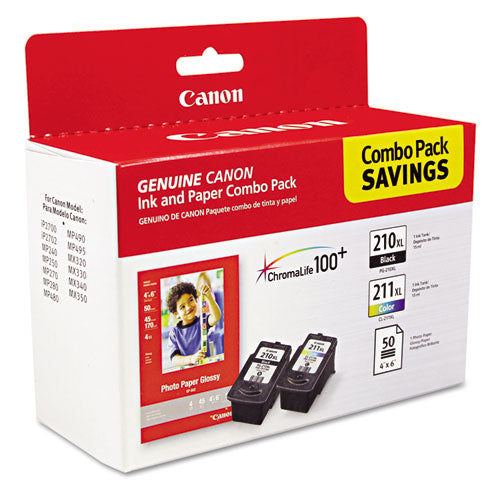 Image of Canon® 2973b004 (pgi-210xl/cl-211xl) Chromalife100+ High-Yield Ink/paper Combo, Black/tri-Color