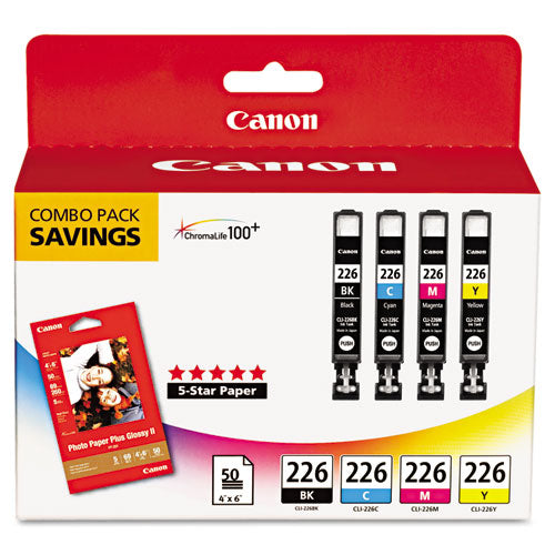 Image of Canon® 4546b007 (cli-226) Chromalife100+ Ink/paper Combo, Black/cyan/magenta/yellow