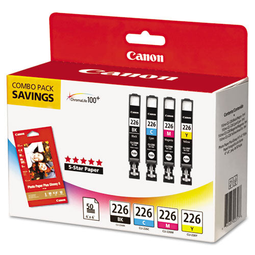 Image of Canon® 4546b007 (cli-226) Chromalife100+ Ink/paper Combo, Black/cyan/magenta/yellow