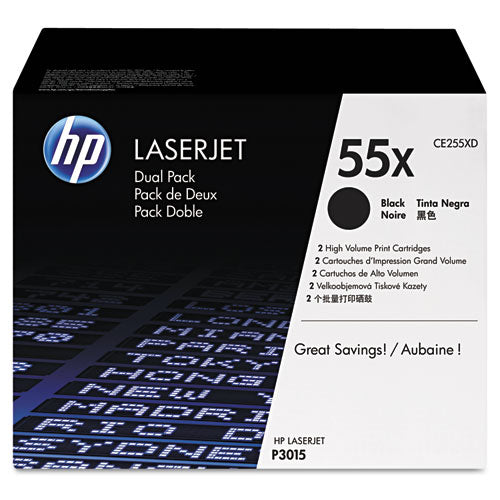 Image of HP HP 55x, (ce255x-D) 2-Pack High-Yield Black Original Laserjet Toner Cartridges