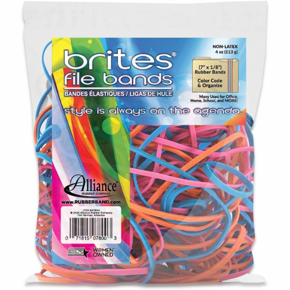 Image of Alliance Rubber Company Elastic Bands, f/Files, Nonlatex, 7"x1/8", 50/PK, Assorted