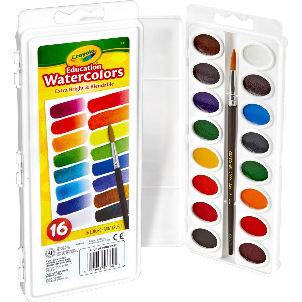 Image of Crayola Watercolors, w/ Brush, 16 Pans, Assorted
