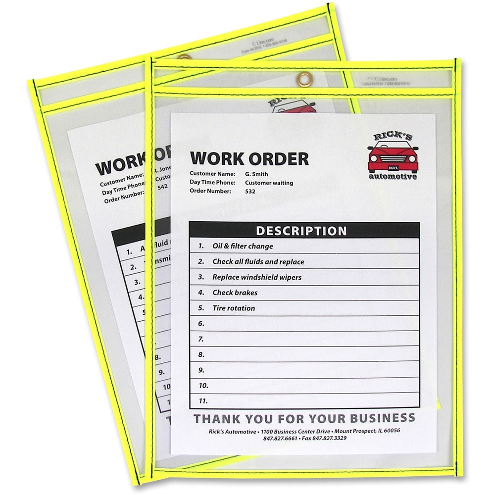 Image of C-Line Shop Ticket Holder, 9"x12", Metal Eyelet, Neon Yellow