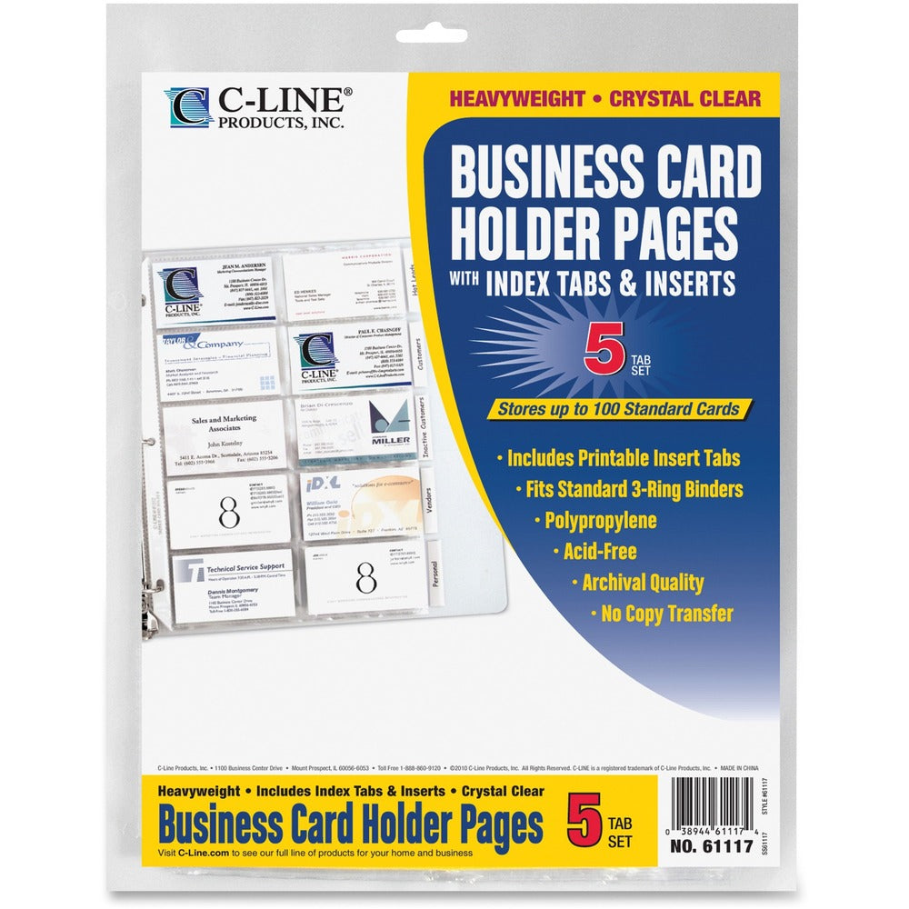 Image of C-Line Business Card Refills,w/Tabs,100 Card Cap,11"x8-1/2",5/PK,CL