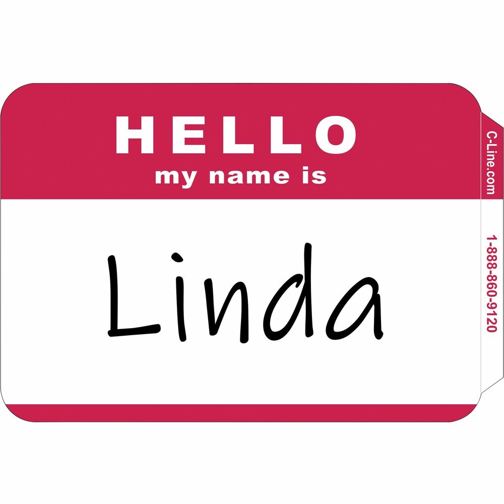 Image of C-Line Name Badges,"Hello My Name Is",3-1/2"x2-1/4",100/BX,RD/WE