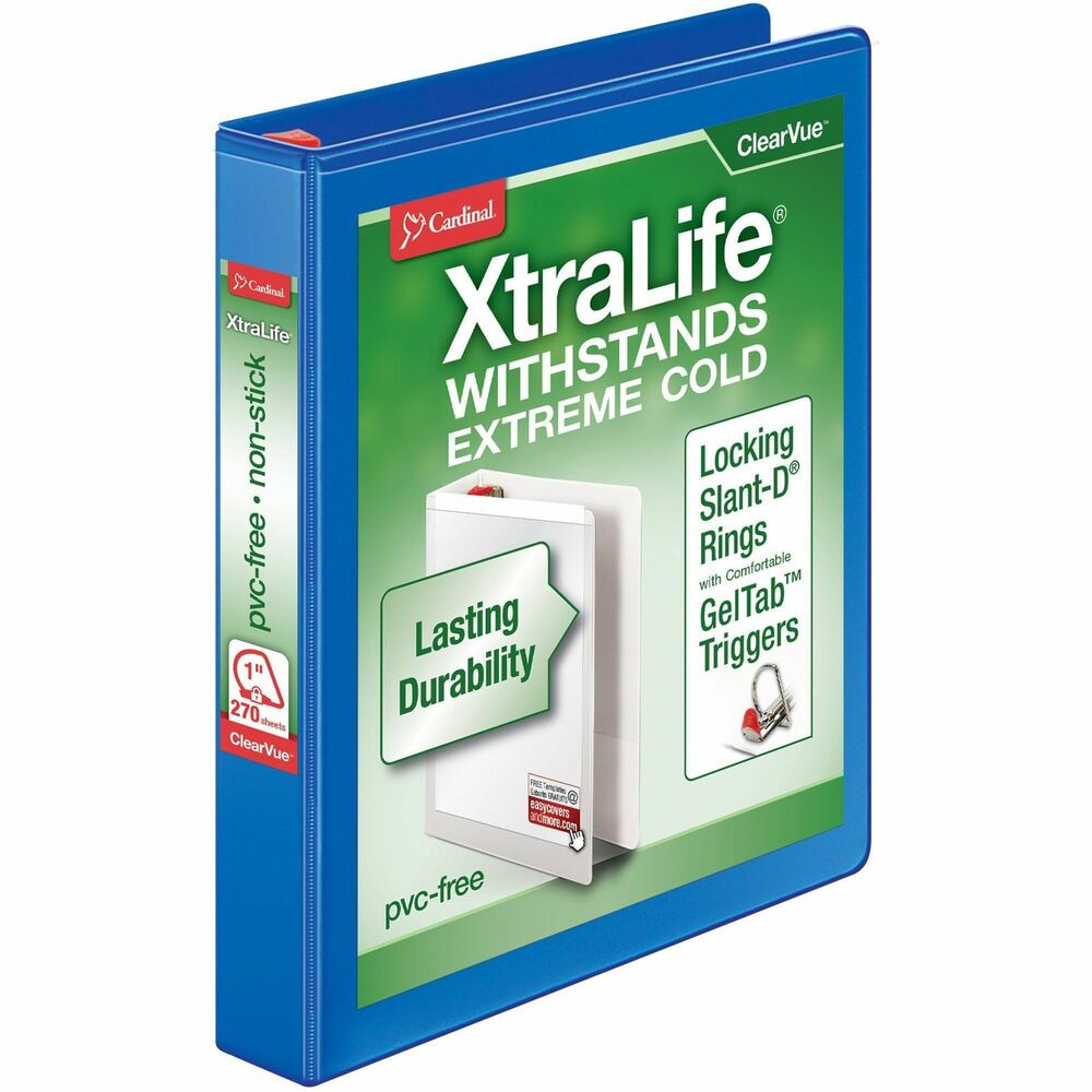 Image of Cardinal Clearvue Binder, D-Ring,1" Capacity, 11"x8-1/2", Blue