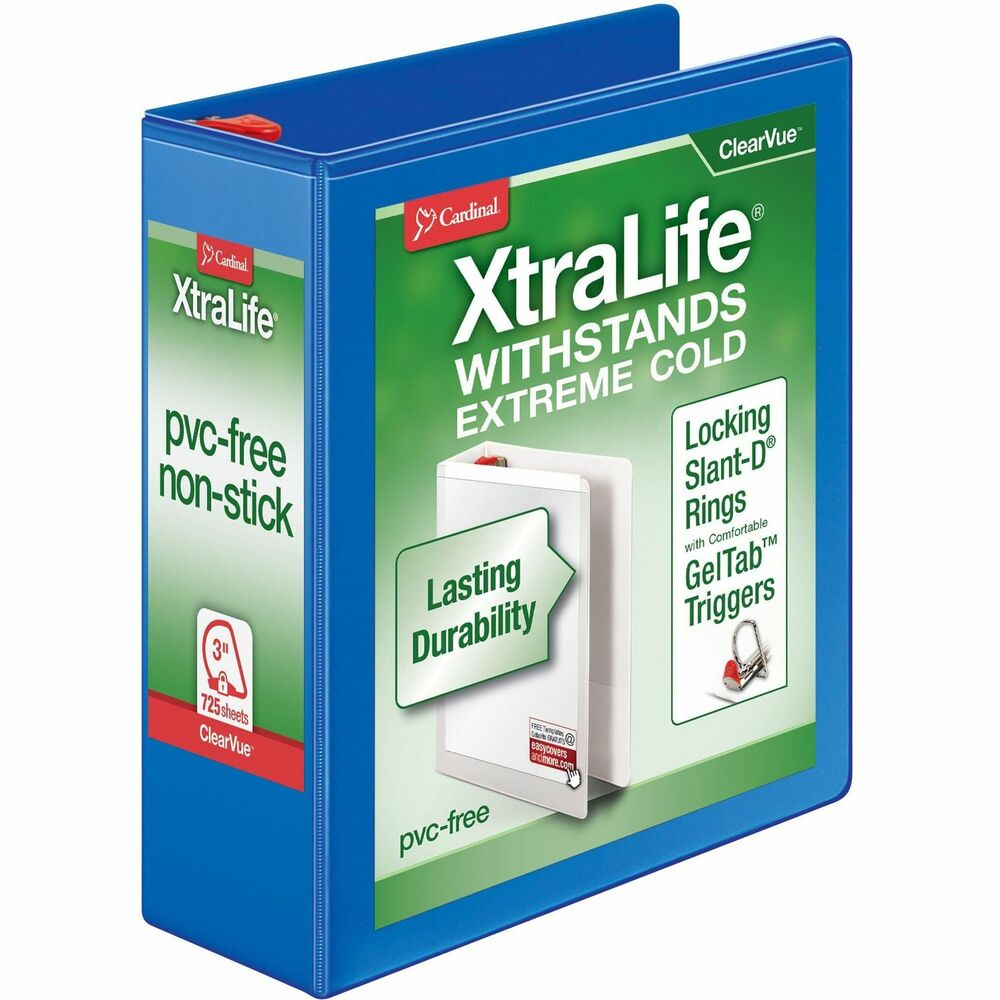Image of Cardinal Clearvue Binder, D-Ring, 3" Capacity, 11"x8-1/2", Blue