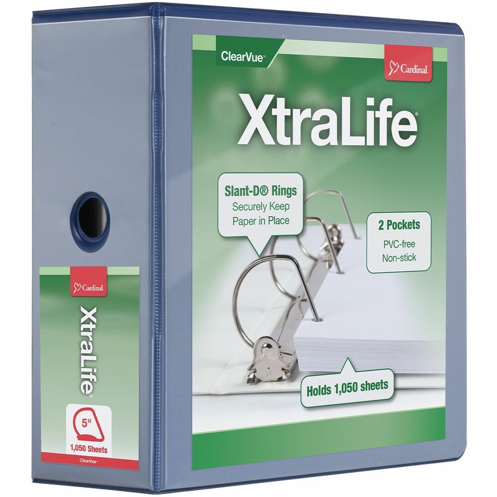 Image of Cardinal Clearvue Binder, D-Ring, 5" Capacity, 11"x8-1/2", Blue
