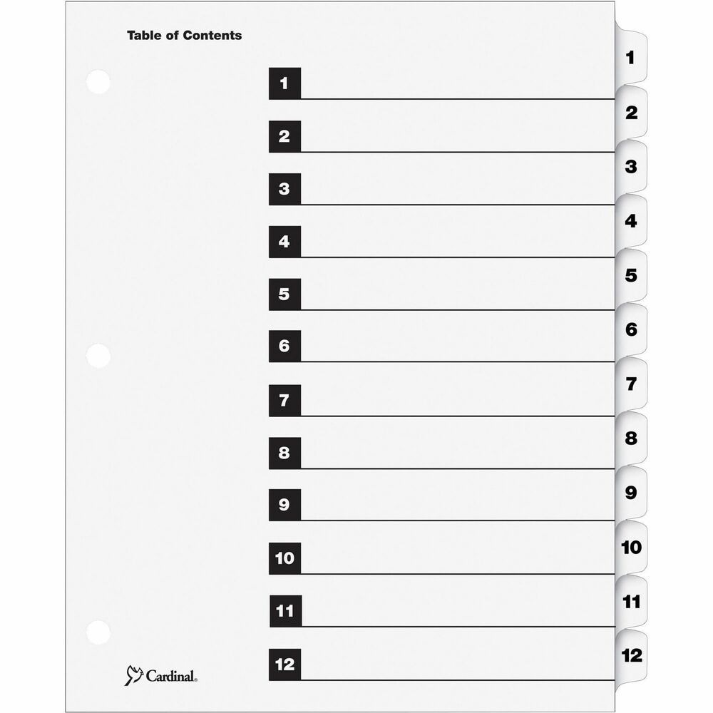 Image of Cardinal One Step Index System, Numbered 1-12, 12 Tabs, Clear