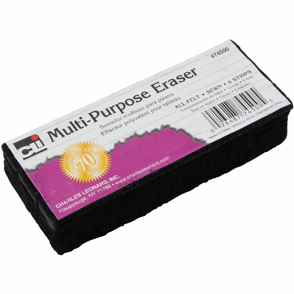 Image of Charles Leonard, Inc Whiteboard Eraser, Felt, 5"x2"x1", Black