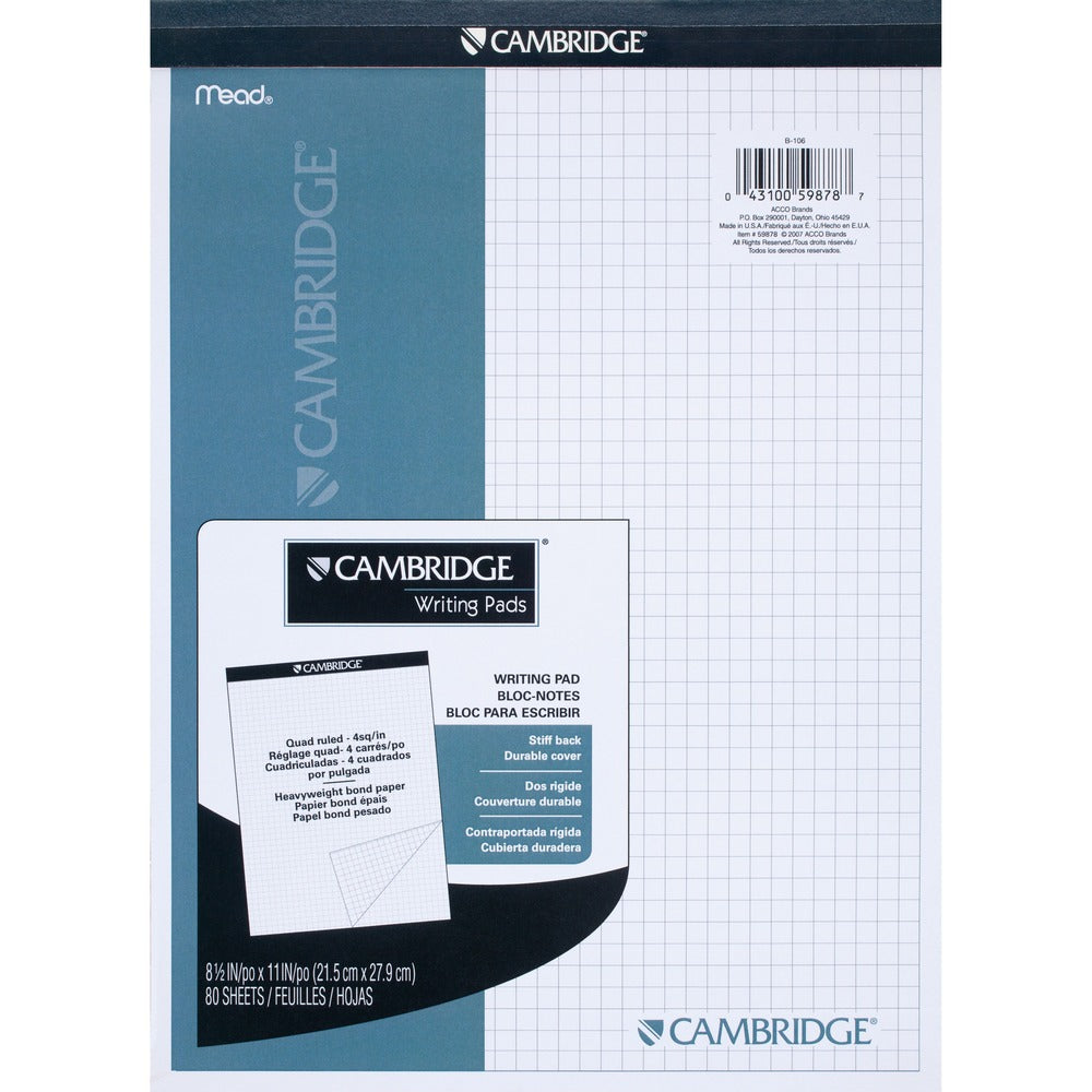 Image of Mead Stiff Back Planning Pad,Quad Rule,80 Shts,8-1/2"x11-3/4",WE