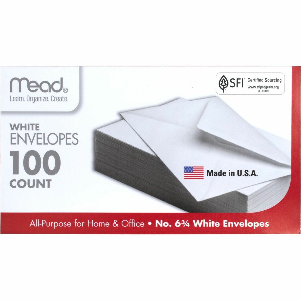 Image of Mead Plain Envelopes, Gummed, No 6-3/4, 100/BX, White