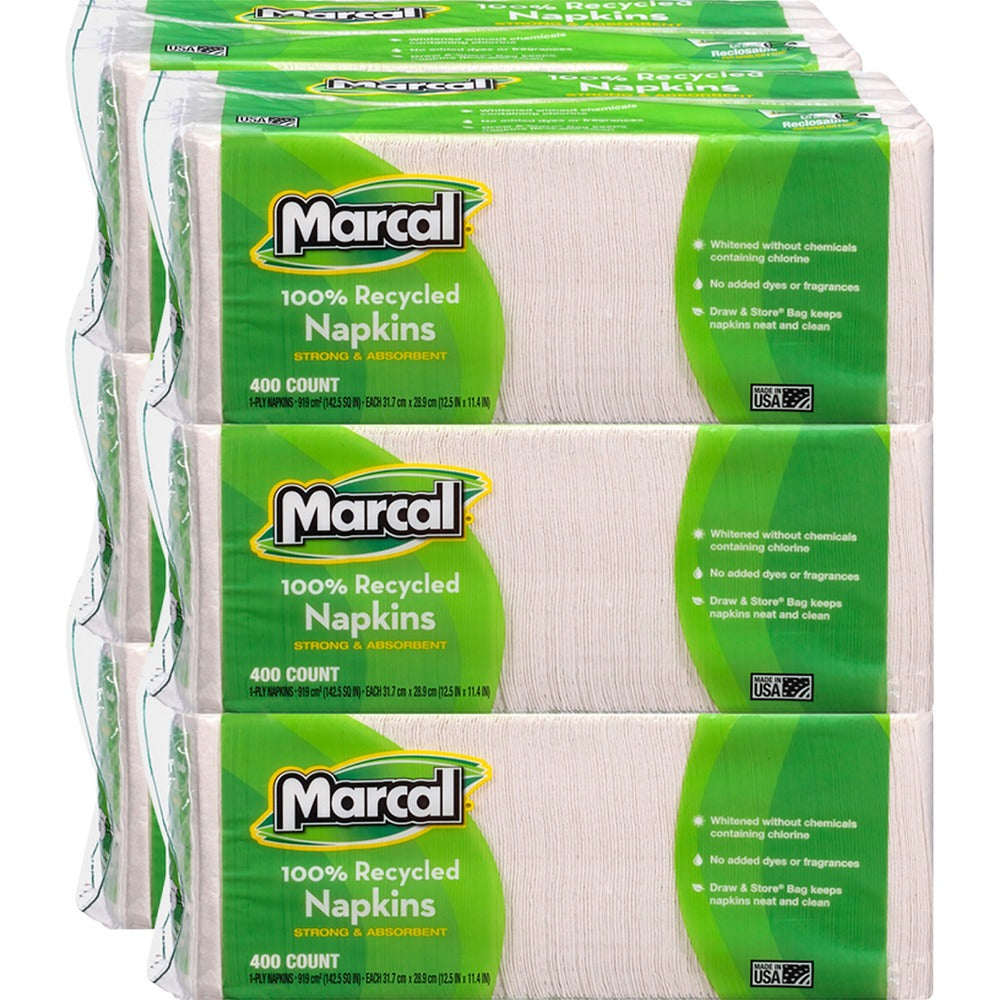 Image of Marcal Paper Mills, Inc Luncheon Napkin,Single-Ply,12-1/2"x11-1/4",400/PK,6PK/CT,WE