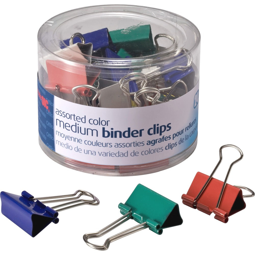 Image of Officemate Binder Clips, Medium, 24/PK, Green/White/Yellow/Blue/Red