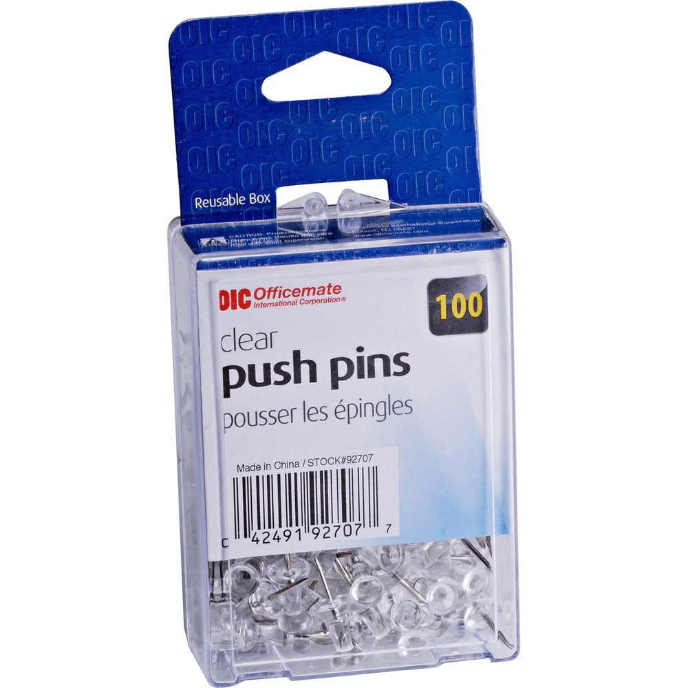 Image of Officemate Pushpins, Plastic, Clear, Head 1/2" L, 100/BX