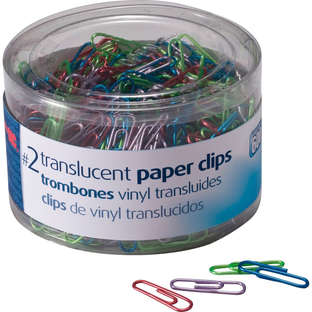 Image of Officemate Translucent Paper Clips,Vinyl,Small,600/PK, BE/PE/GN/RD/SR
