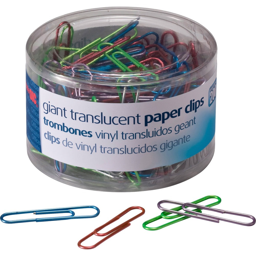 Image of Officemate Translucent Paper Clips,Vinyl,Giant,200/PK,BE/PE/GN/RD/SR