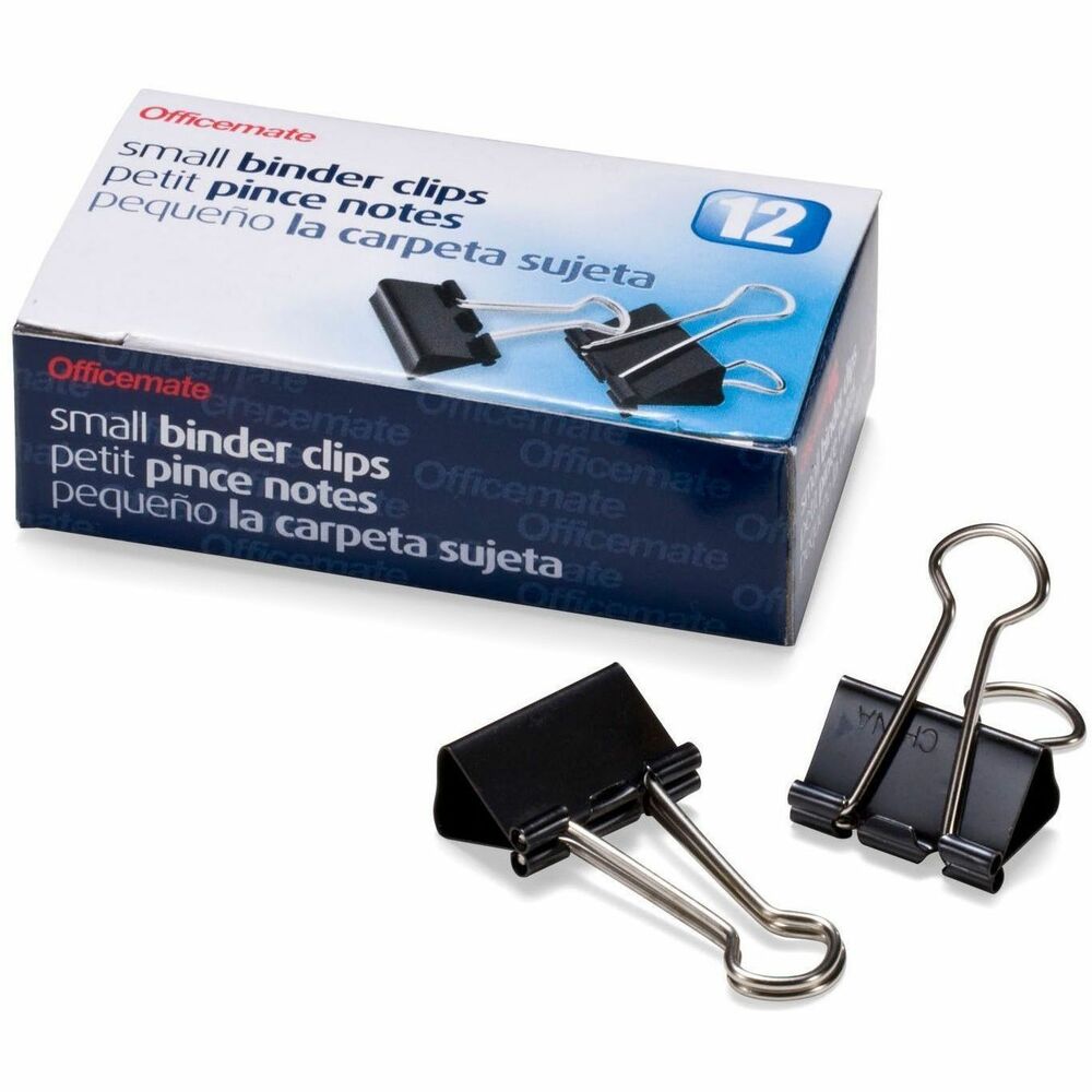 Image of Officemate Binder Clips,Small,3/4"Wide,3/8" Cap, 12/BX, Black/Silver
