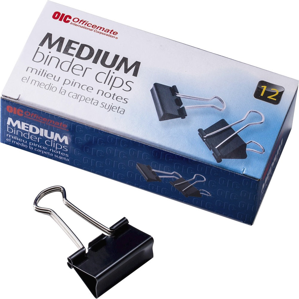 Image of Officemate Binder Clips,Medium,1-1/4"Wide,5/8" Cap, 12/BX, Black/Silver