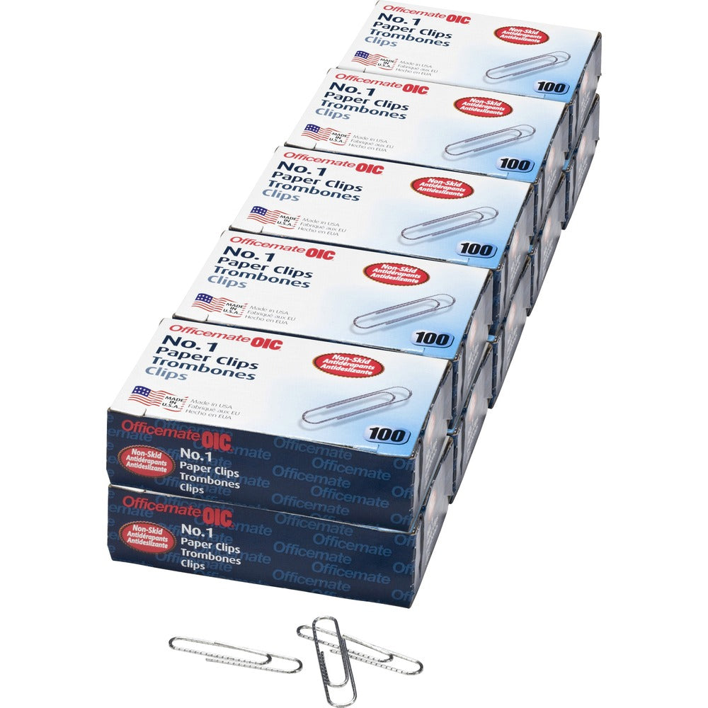 Image of Officemate Paper Clips, Size No. 1, Nonskid, .034 Gauge, 1000/PK, SR
