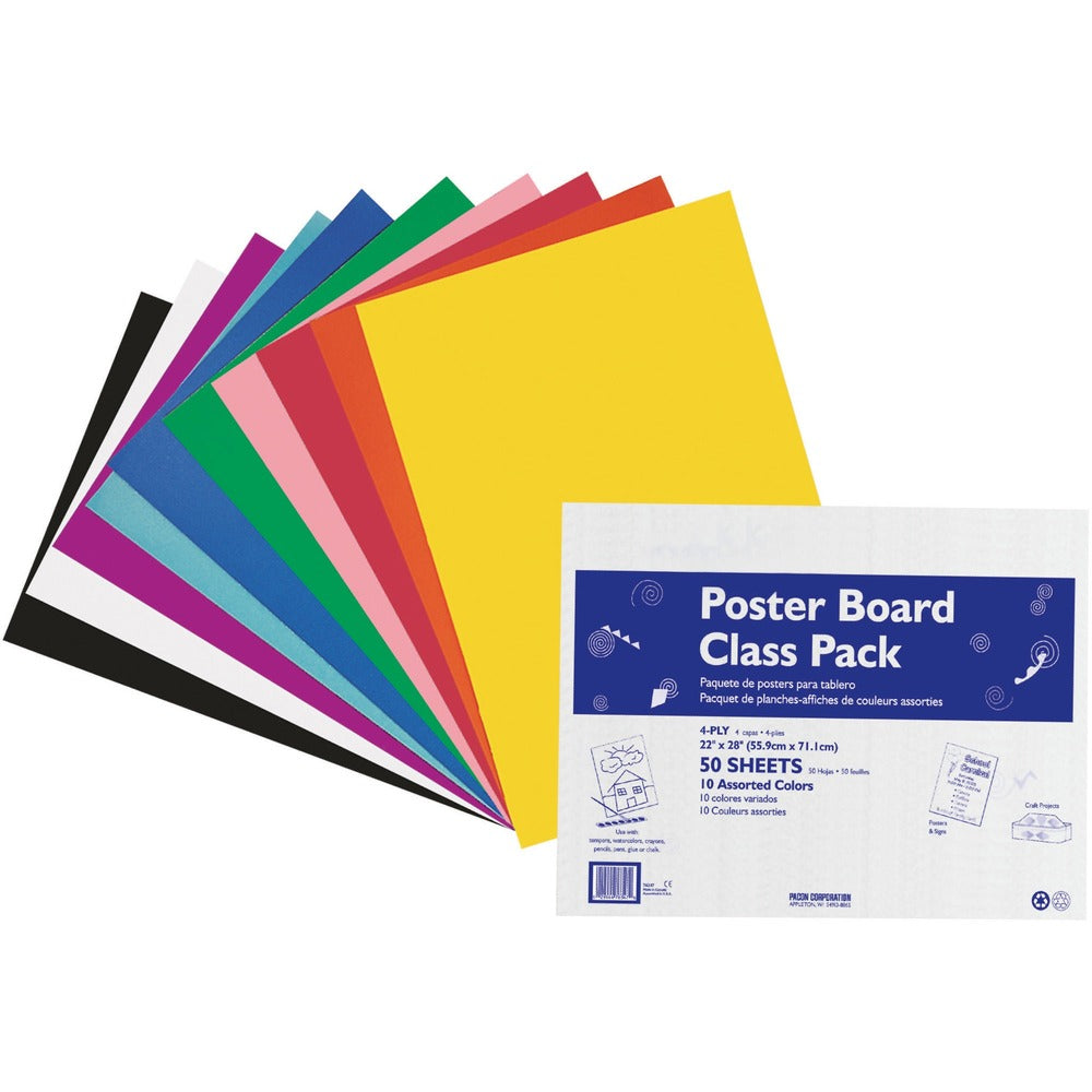 Image of Pacon Posterboard, 4-Ply, 22"x28", 50/CT, Assorted