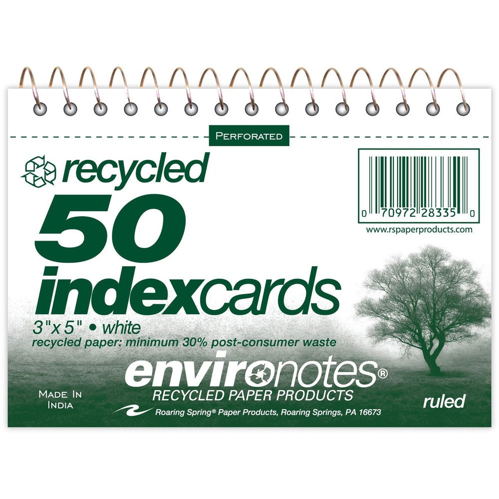 Image of Roaring Spring Paper Products Wirebound Index Cards,5"x3-1/2",50 SH,Ruled,Perforated,White