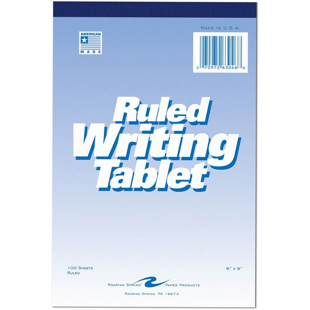 Image of Roaring Spring Paper Products Writing Tablet, 6"x9", 100 Sheets, Wide, White