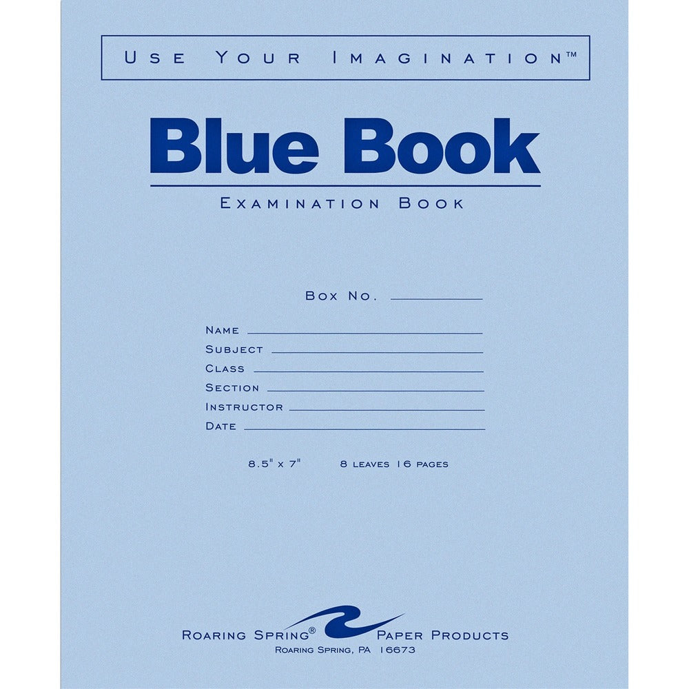 Image of Roaring Spring Paper Products Examination Book,Wide Rule,16 Pages,8-1/2"x7",50/PK,Blue