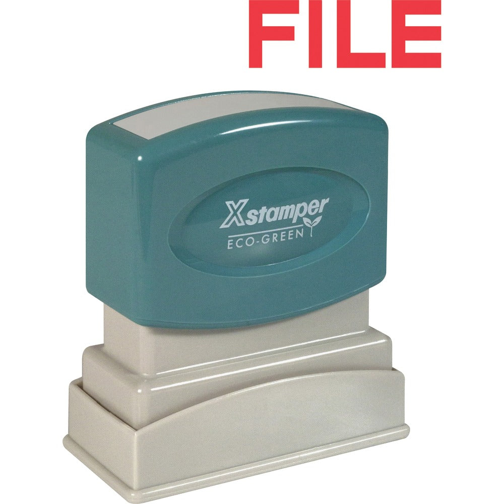 Image of Shachihata Inc "File" Pre-inked Stamp, 1/2"x1-5/8" Impression, Red Ink