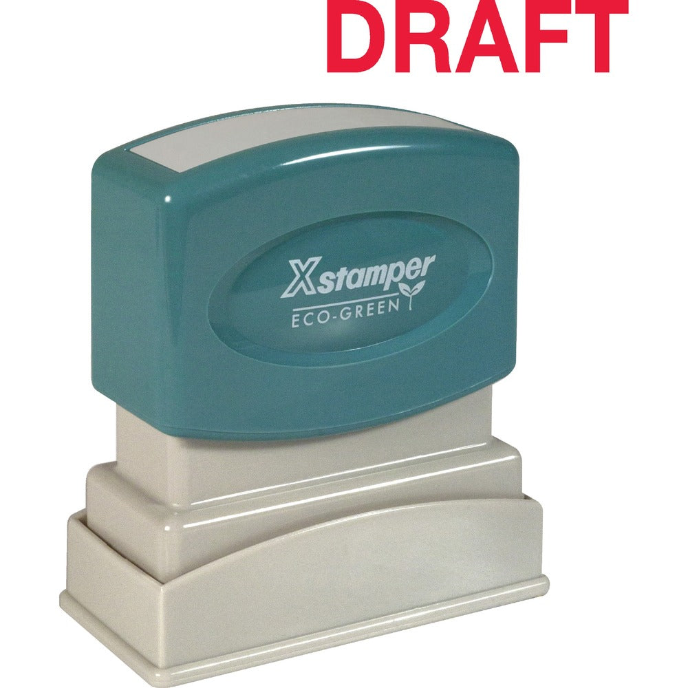 Image of Shachihata Inc "Draft" Ink Stamp, 1/2"x1-5/8", Red Ink