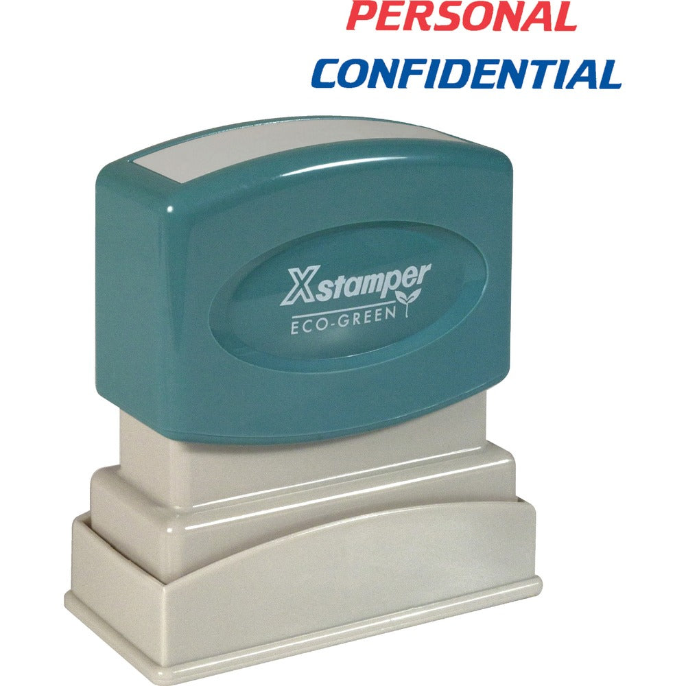 Image of Shachihata Inc "Personal/Confidential" Ink Stamp, 1/2"x1-5/8", Blue/Red Ink