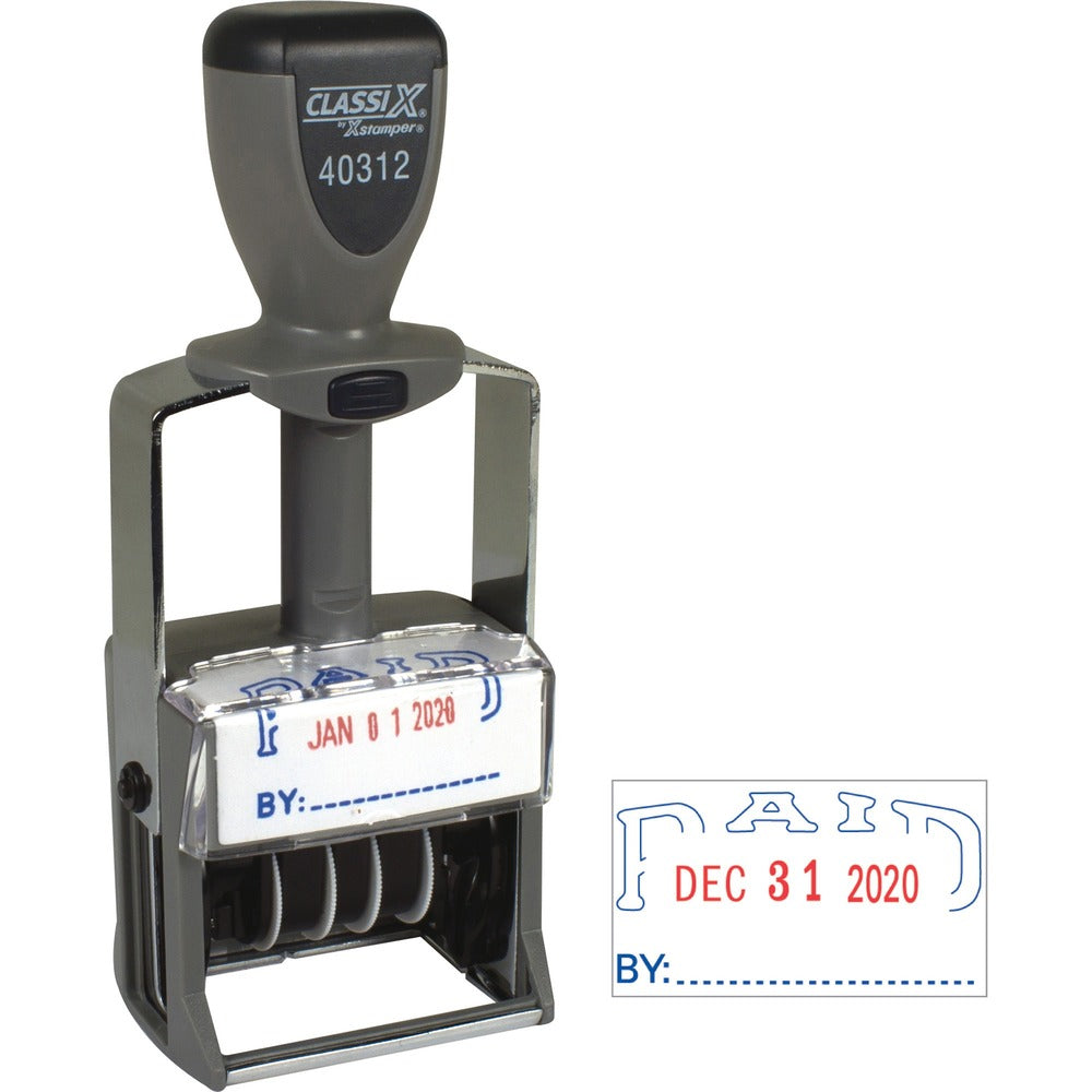 Image of Shachihata Inc Self-Inking Line Dater, "Paid", Heavy-Duty, Blue/Red