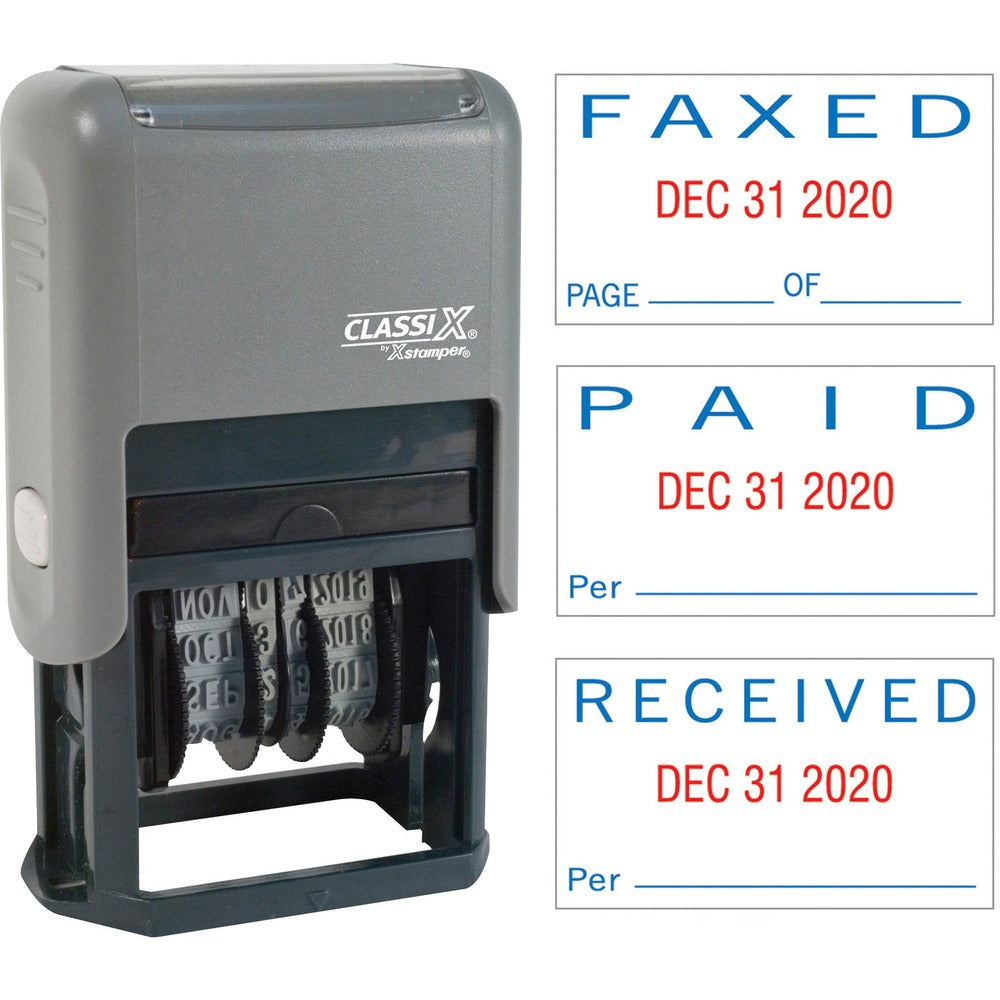 Image of Shachihata Inc Self-Inking Message Dater, Paid/Faxed/Received, Blue/Red