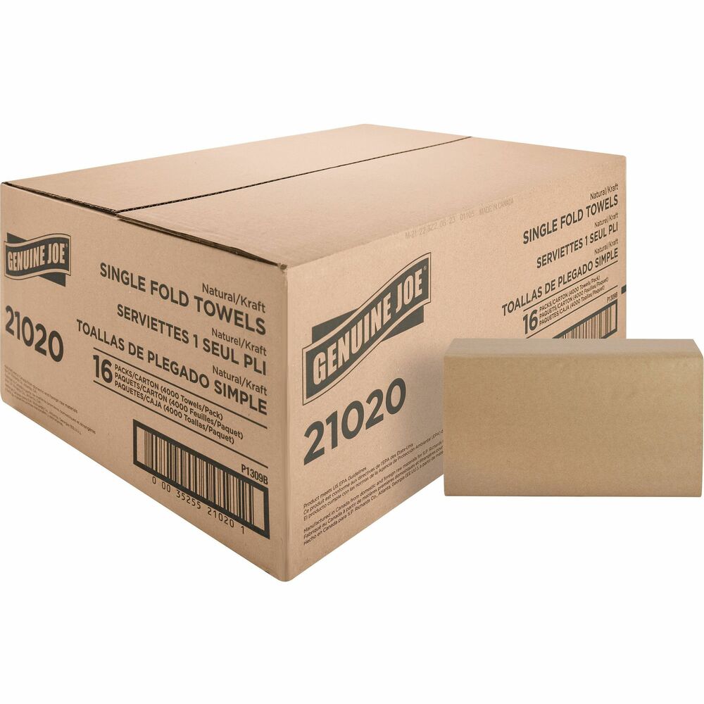 Image of Genuine Joe Single-Fold Towel,10-1/4"x9-1/10", 250 Sh/PK,16PK/CT, NL