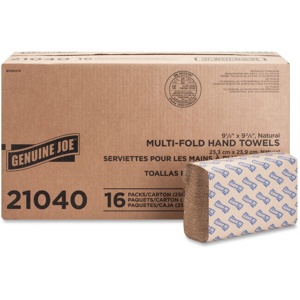 Image of Genuine Joe Multifold Towels,Z-Fold,9-2/5"X9-1/4",250/PK,16PK/CT,Natural