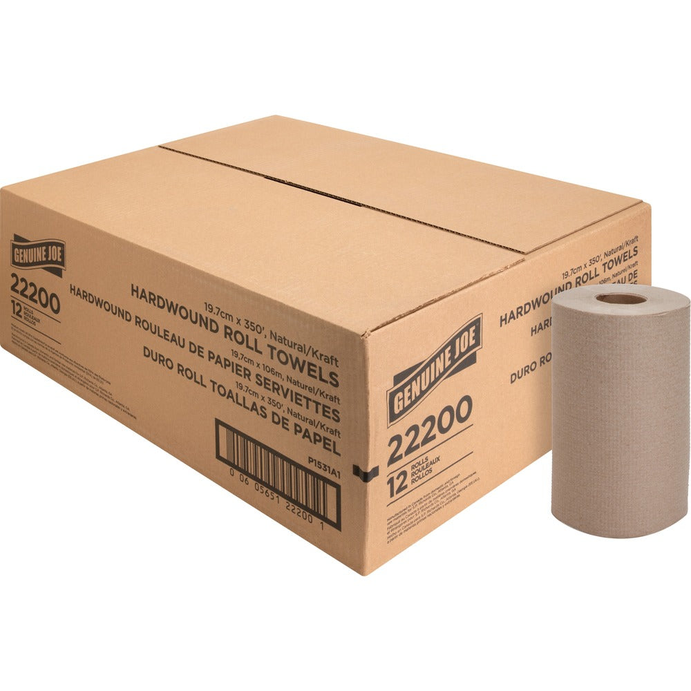 Image of Genuine Joe Hardwound Roll Towels,2"Core, 7-7/8"x350', 12Rolls/CT,NL