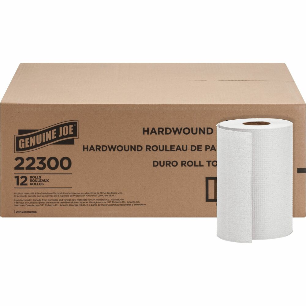 Image of Genuine Joe Hardwound Roll Towels,2"Core,7-7/8"x350',12 Rolls/CT,WE