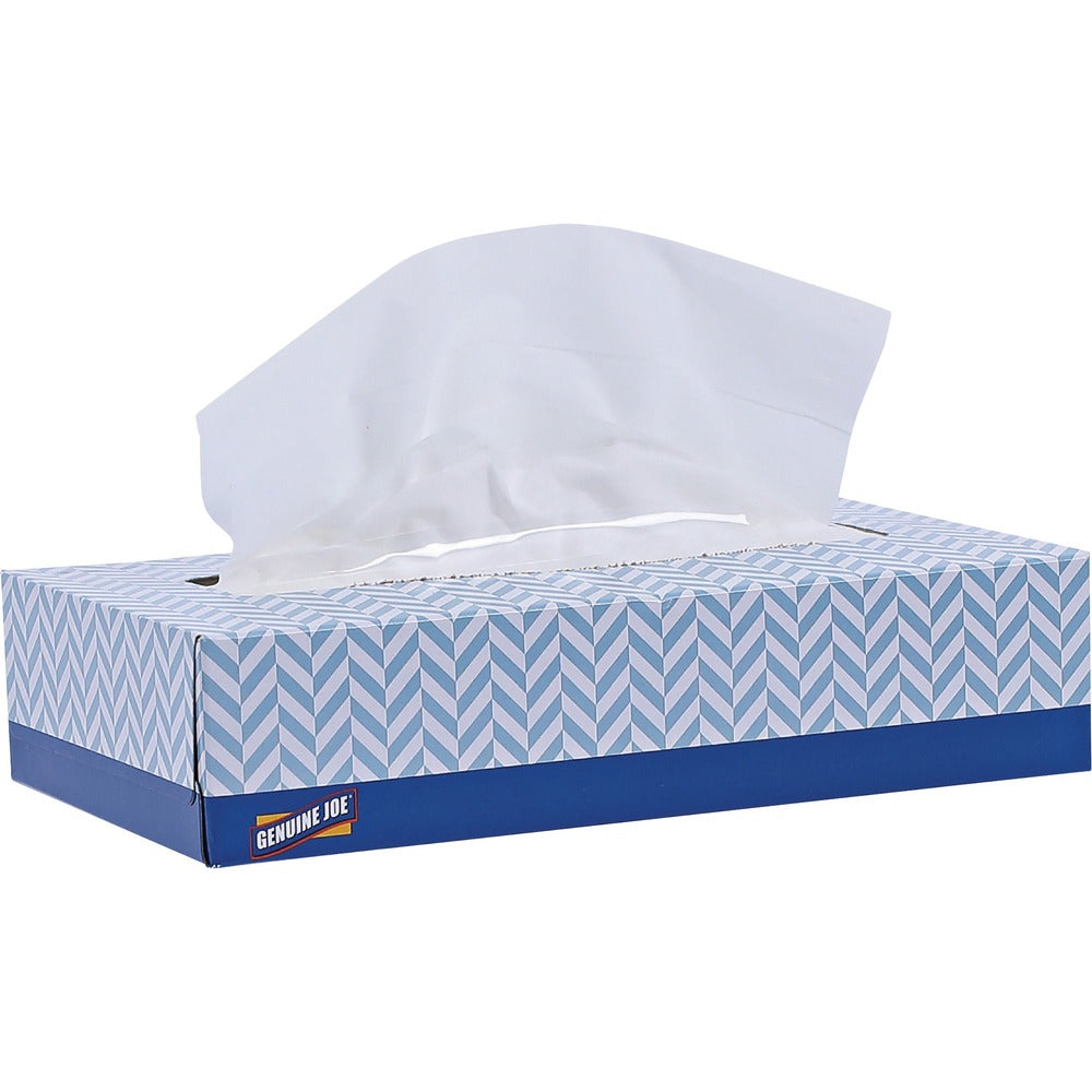 Image of Genuine Joe Facial Tissue, 2-Ply, Flat Box, 100 Shts/Box, 30/CT, White