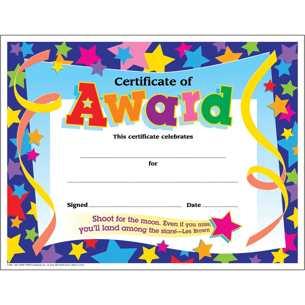 Image of Trend Enterprises Certificate of Award Star, 8-1/2"x11", 30/PK, Ready to Frame