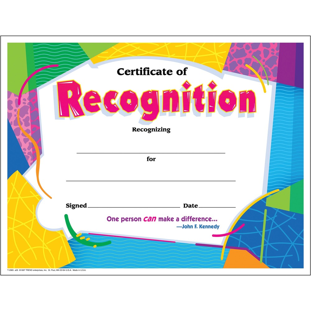 Image of Trend Enterprises Certificate of Recognition,8-1/2"x11", 30/PK,Ready to Frame