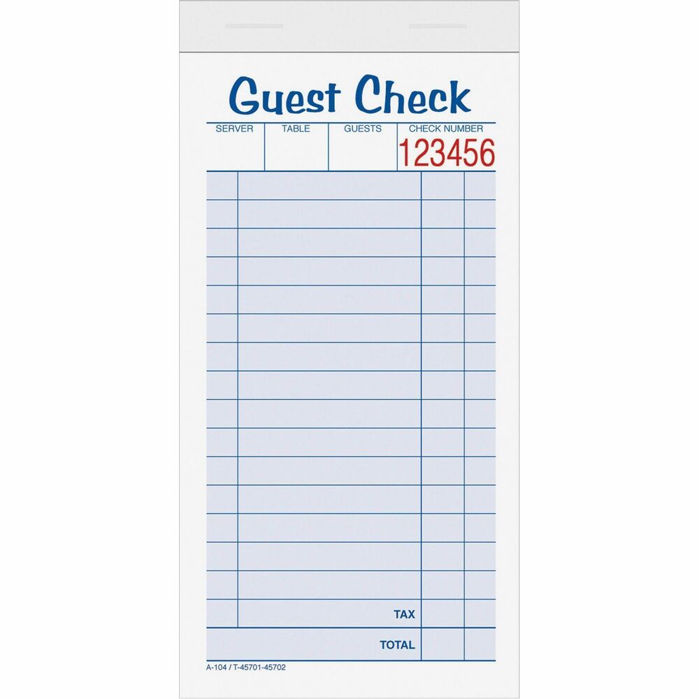 Image of Tops Guest Check Books, 2 Part, 3-1/3"x6-3/8", 50 Sets/BK, 10/PK