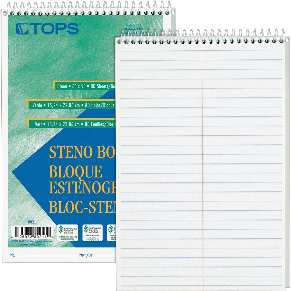 Image of Tops Steno Book, Gregg Rule, 80 Sheets/PD, 6"x9", 12/PK, White