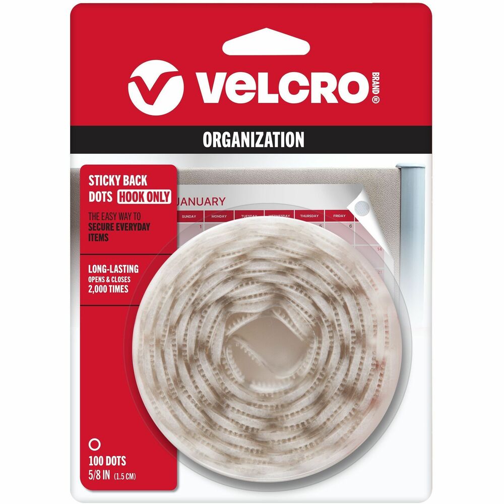 Image of Velcro Industries Sticky Back Tape, Round Coins,5/8" Size,100/PK,White