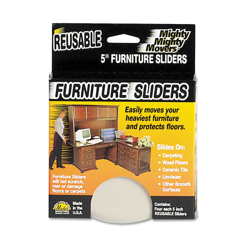 Image of Master Caster® Mighty Mighty Movers Reusable Furniture Sliders, Round, 5" Diameter, Beige, 4/Pack