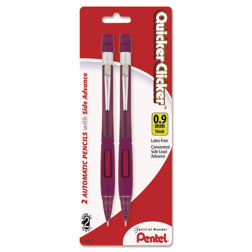 Image of Pentel® Quicker Clicker Mechanical Pencil, 0.9 mm, HB (#2), Black Lead, Burgundy Barrel, 2/Pack