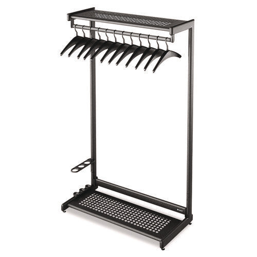 Image of Quartet® Single-Sided Rack with Two Shelves, 12 Hangers, Steel, 48w x 18.5d x 61.5h, Black
