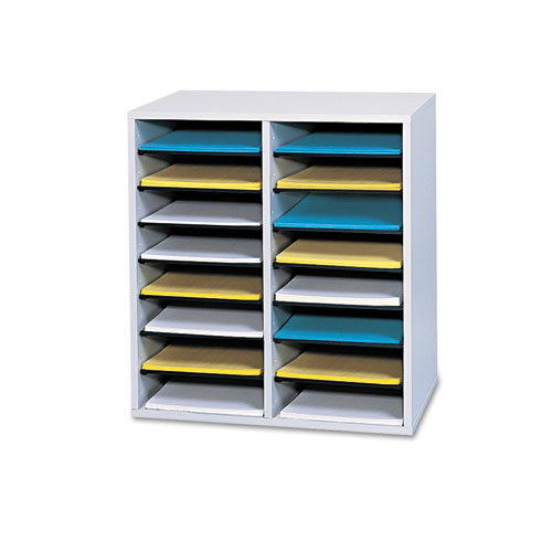 Image of Safco® Wood/Laminate Literature/CD Sorter, 16 Compartments, 19.5 x 11.75 x 21, Gray Wood