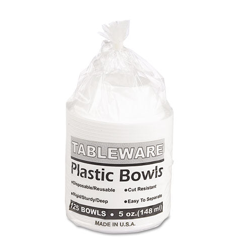 Image of Tablemate® Plastic Dinnerware, Bowl, 5 oz, White, 125/Pack