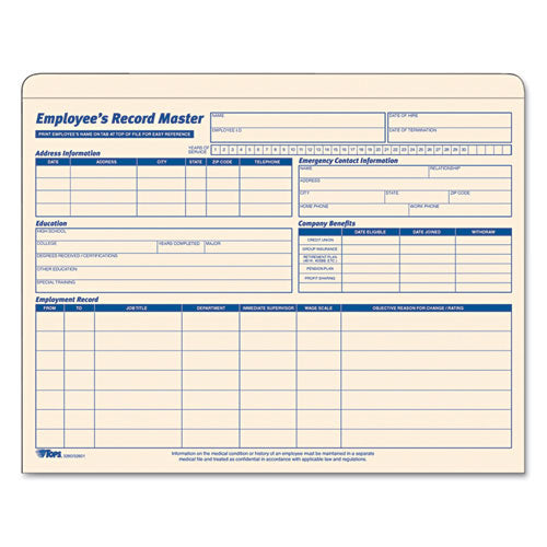 Image of TOPS Employee Record Master File Jacket, Straight Tab, Letter Size, Manila, 15/pack