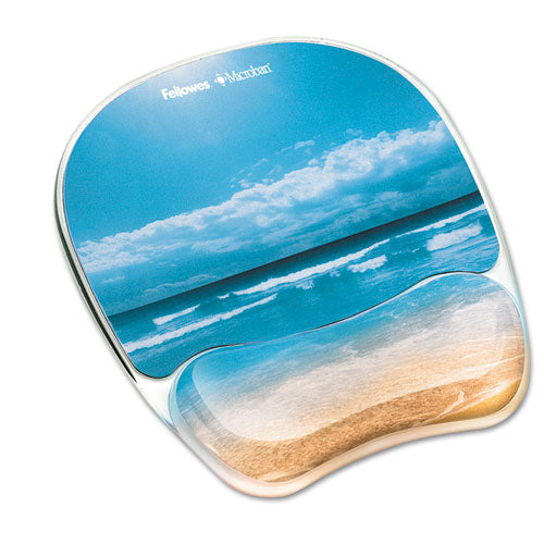 Image of Fellowes® Photo Gel Mouse Pad with Wrist Rest with Microban Protection, 7.87 x 9.25, Sandy Beach Design